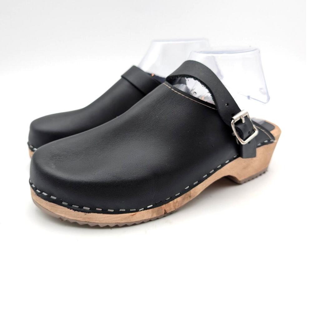 MIA Alma Buckle Clogs Closed Round Toe Women's Black Leather Size US9.5 EU40